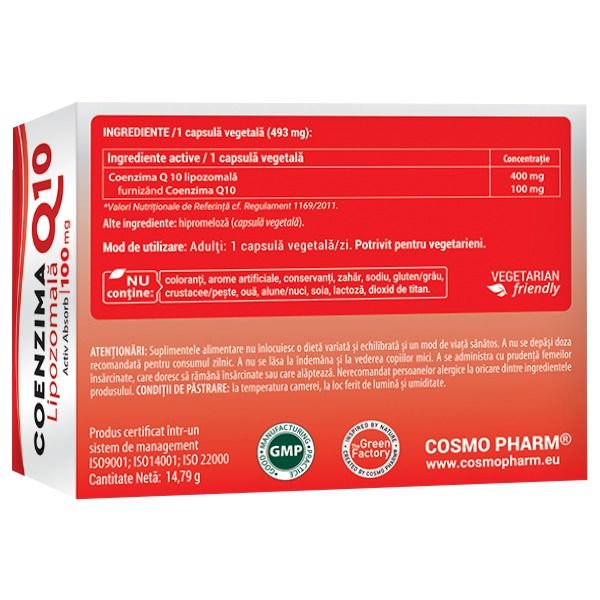 Conzima Q10 Lipozomală Cosmopharm supliment pentru energie si sustinerea sanatatii inimii