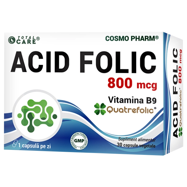 Acid Folic Quatrefolic Cosmopharm supliment alimentar cu folat activ pentru sustinerea sistemului nervos si formarea celulelor rosii vitamina b9