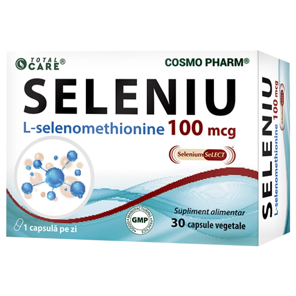 Seleniu 100 mcg Cosmopharm supliment alimentar cu L-selenometionina pentru imunitate, protectie antioxidanta si sustinerea tiroidei