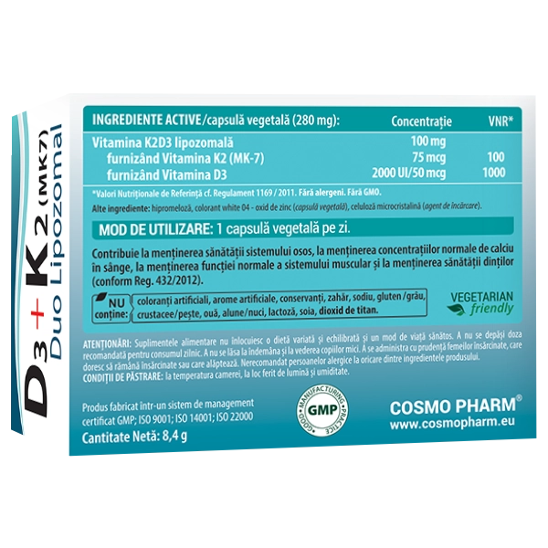 Vitamina D3 K2 Lipozomala - absorbtie ridicata 4 Vitamina D3 K2 duo lipozomal Cosmopharm