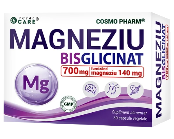 Magneziu Bisglicinat Total Care de la Cosmo Pharm, supliment cu magneziu pentru sistem nervos și muscular