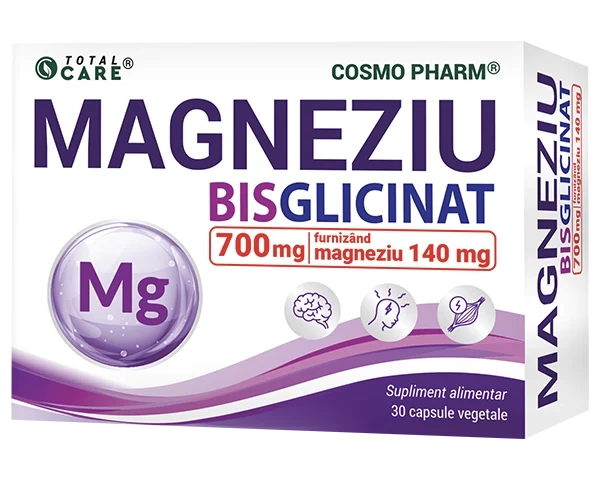 Magneziu Bisglicinat Total Care de la Cosmo Pharm, supliment cu magneziu pentru sistem nervos și muscular