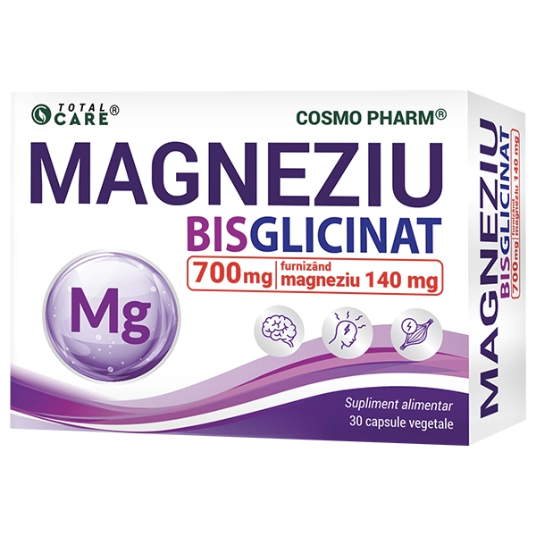 Magneziu Bisglicinat Total Care de la Cosmo Pharm, supliment cu magneziu pentru sistem nervos și muscular