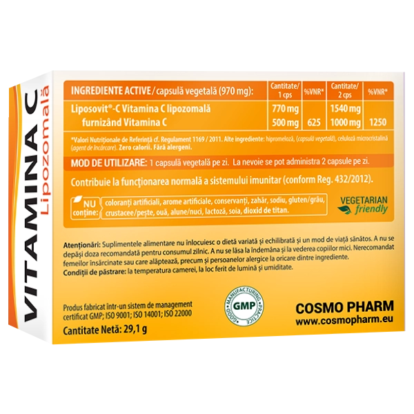 Vitamina C Lipozomala Liposovit-C, 30 capsule vegetale 4 vitamina-c-lipozomala-liposovit-cosmopharm