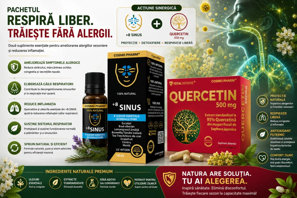 Pachet AllergyShield: Quercetin + 8 Sinus 5 Pachet AllergyShield pentru alergii cosmopharm