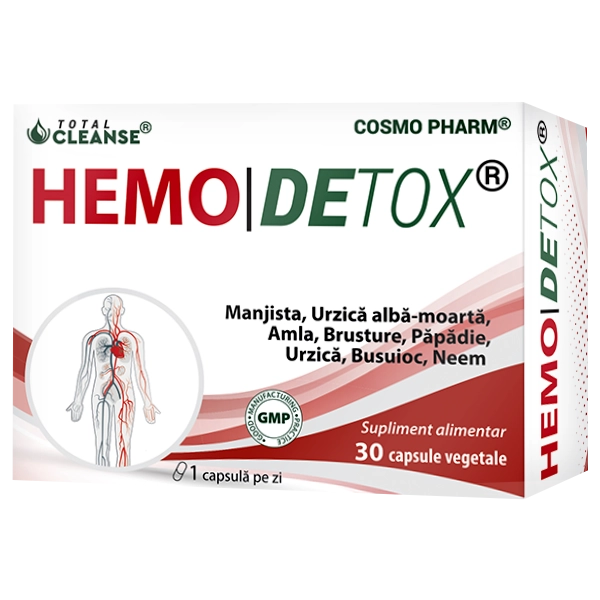 Hemodetox Cosmopharm – supliment natural cu extracte din plante pentru susținerea detoxifierii sângelui, funcției hepatice și eliminarea toxinelor din organism