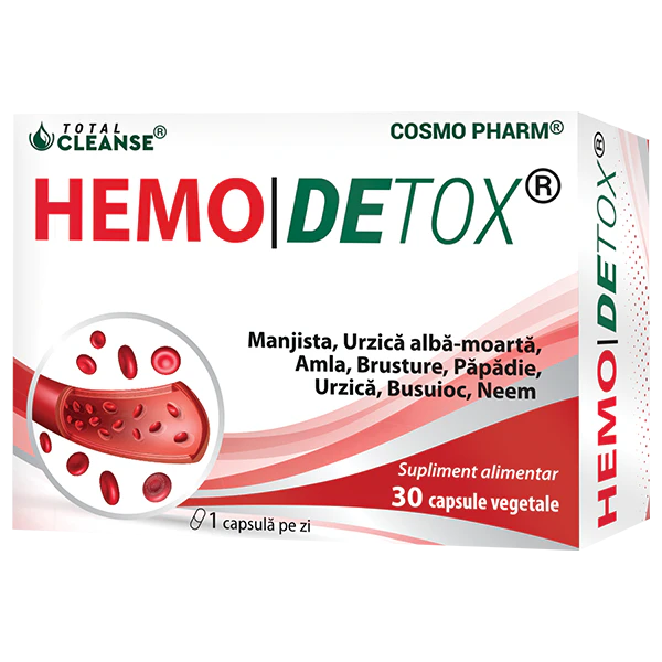 Hemodetox Cosmopharm – supliment natural cu extracte din plante pentru susținerea detoxifierii sângelui, funcției hepatice și eliminarea toxinelor din organism