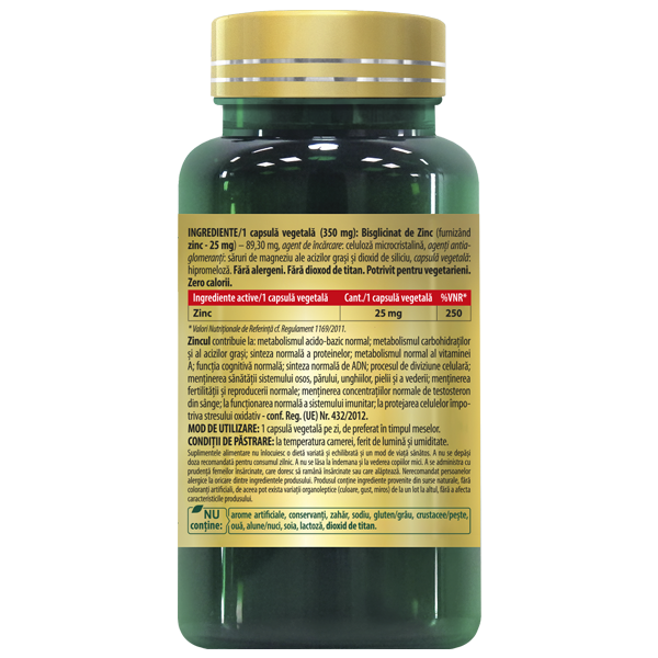 Zinc Bisglicinat (chelat), 25 mg, 60 capsule vegetale 4 Zinc Bisglicinat Chelat Cosmopharm – supliment alimentar pentru sustinerea imunitatii si sanatatii generale