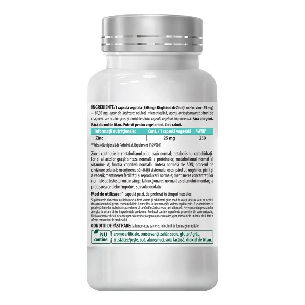 Zinc Bislicinat Chelat Cosmopharm – supliment alimentar pentru sustinerea imunitatii si sanatatii generale