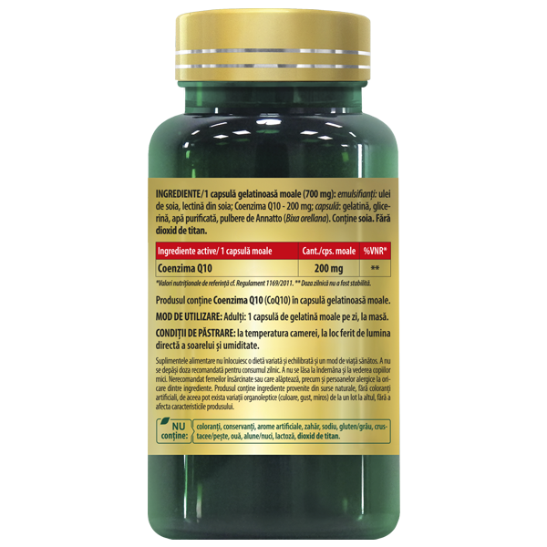 Coenzima Q10, 200 mg, 30 capsule moi 4 Coenzima Q10 200 mg Cosmopharm supliment alimentar pentru energie celulara si sustinerea sanatatii inimii