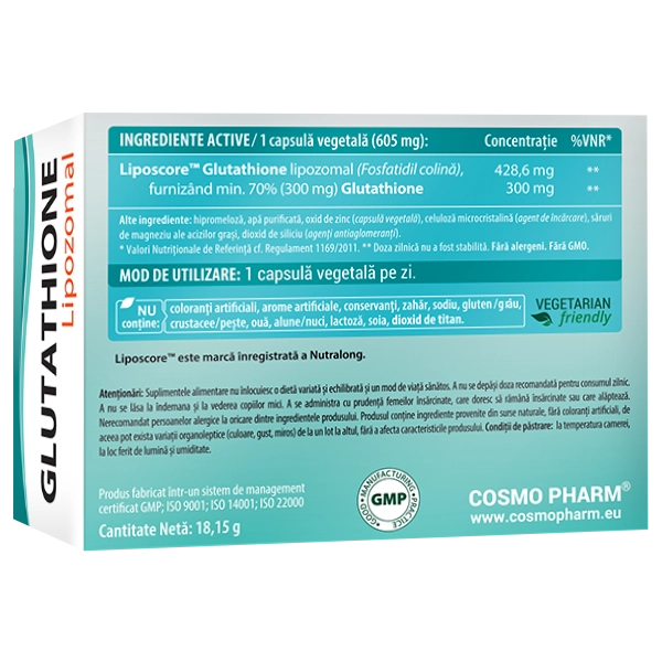 Glutation Lipozomal, 300 mg, 30 capsule vegetale, Cosmopharm