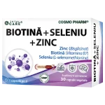 Biotina+ Seleniu+ Zinc 1 Biotină Seleniu Zinc Cosmopharm supliment alimentar pentru păr piele și unghii