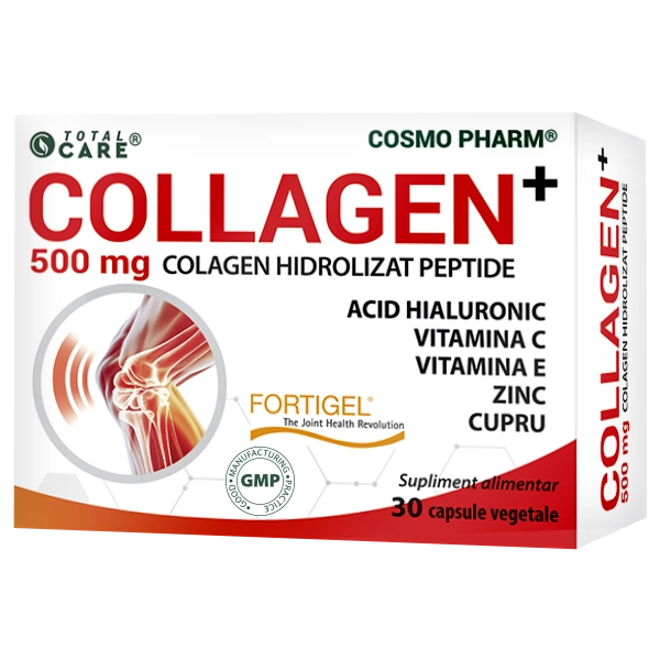 COLLAGEN+ 500 mg - Fortigel® - Colagen Hidrolizat Peptide din sursă bovină 32 Colagen hidrolizat Cosmopharm supliment pentru piele articulații și oase