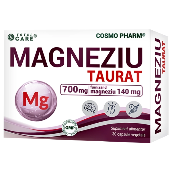 Magneziu Taurat Cosmopharm supliment alimentar pentru sustinerea sistemului nervos, relaxarea musculara si echilibrul electrolitic
