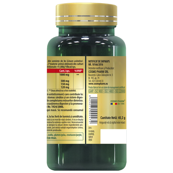 OMEGA 3 6 9 - Ulei de seminte de In 1000 mg 5 Omega 3 6 9 ulei de seminte de in 1000 mg Cosmopharm supliment alimentar pentru sustinerea inimii, creierului si sistemului circulator