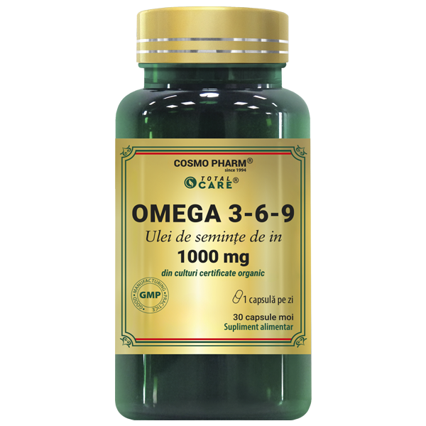 Omega 3 6 9 ulei de seminte de in 1000 mg Cosmopharm supliment alimentar pentru sustinerea inimii, creierului si sistemului circulator