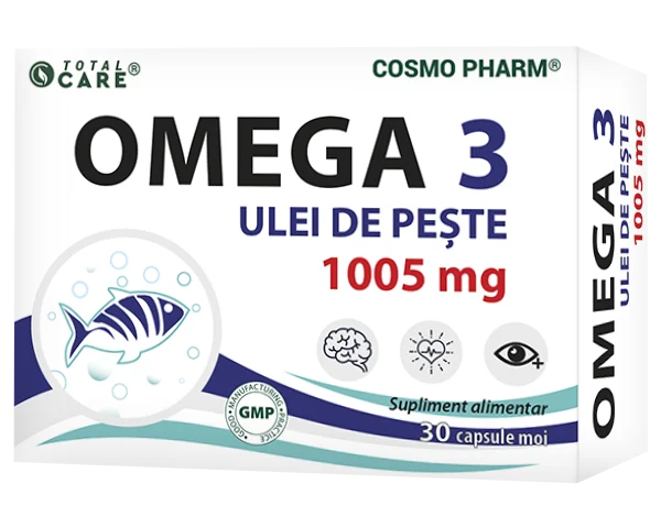 Omega 3 ulei de peste Cosmopharm supliment alimentar cu EPA si DHA pentru sustinerea inimii si functionarea normala a creierului