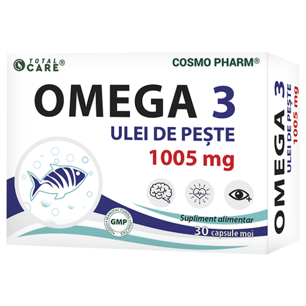Omega 3 ulei de peste Cosmopharm supliment alimentar cu EPA si DHA pentru sustinerea inimii si functionarea normala a creierului