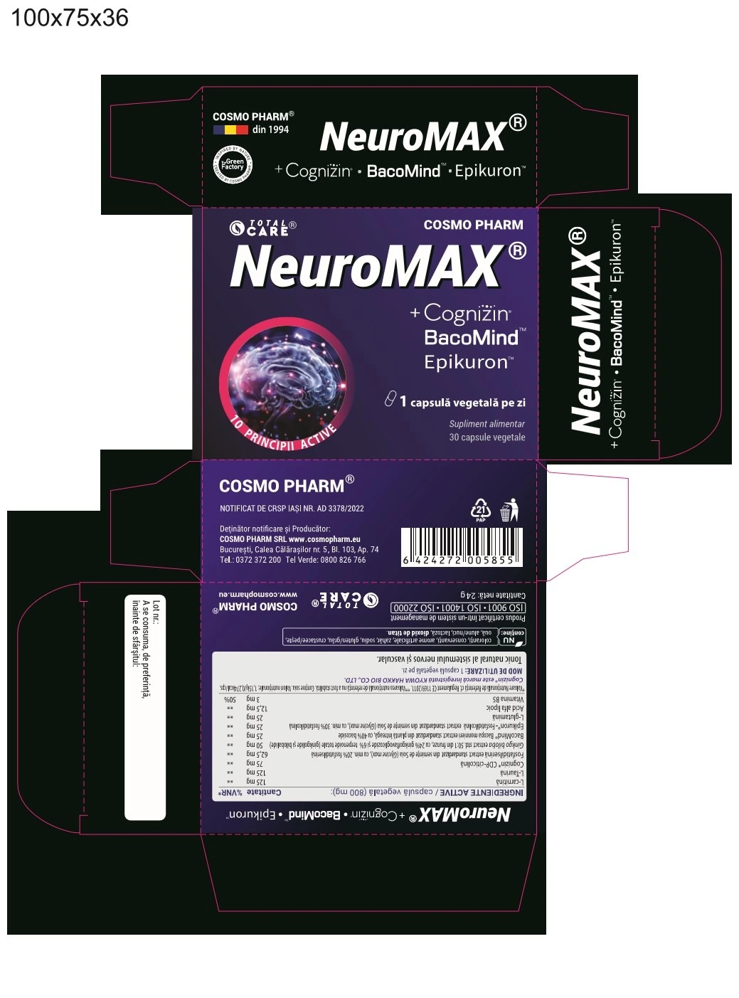 Neuromax Cosmopharm – supliment alimentar pentru sustinerea sistemului nervos si a memoriei