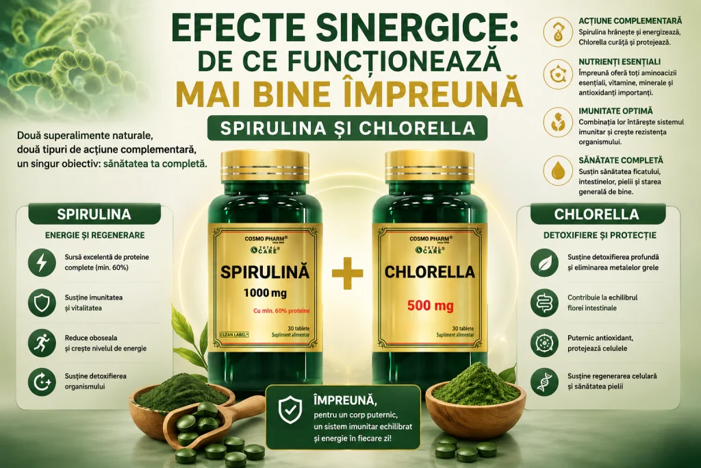 Pachet Detox Celular: SPIRULINA 1000 mg + CHLORELLA 500 mg 5 Suplimente pentru sănătate și energie