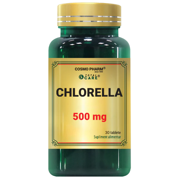Chlorella Cosmopharm capsule – supliment alimentar bogat in clorofila pentru detoxifierea organismului, sustinerea sistemului imunitar, energie si sanatate generala