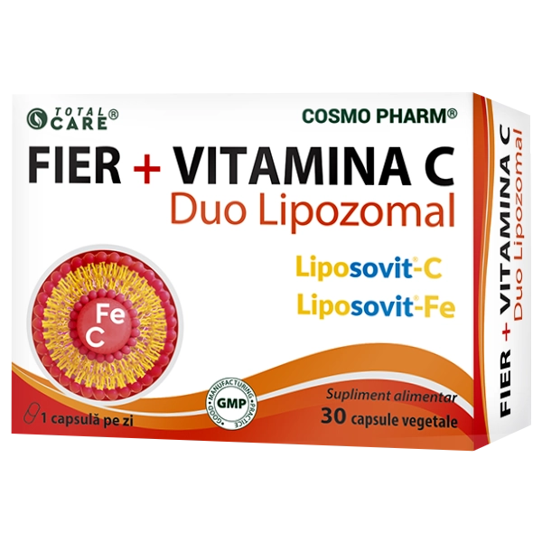 Vitamine Lipozomale - Suplimente Alimentare Naturale 2026 6 Fier cu Vitamina C Lipozomal Cosmopharm supliment alimentar pentru sustinerea nivelului normal de fier si a sistemului imunitar