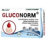 GLUCONORM® - sprijin natural pentru echilibrul glicemic si sistemul nervos metabolic 1 Cutie GLUCONORM® - supliment natural cu acid alfa-lipoic, inozitol și crom picolinat pentru controlul glicemiei și protecția sistemului nervos metabolic