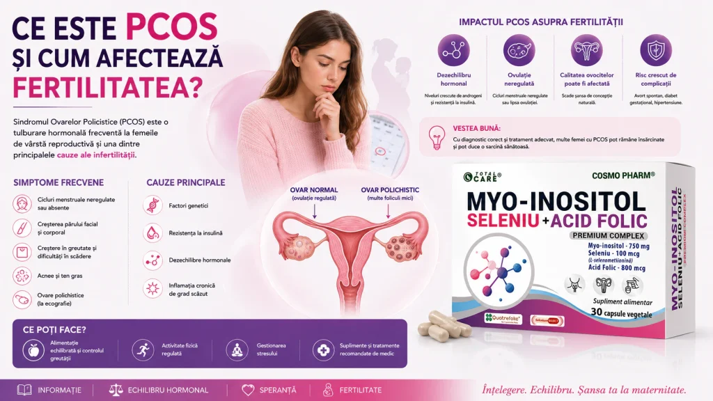 Fertilitatea feminina si echilibrul hormonal: Rolul combinatiei Myo-Inositol, Seleniu si Acid Folic in Sindromul Ovarelor Polichistice (PCOS) 11 Informații despre PCOS și fertilitate