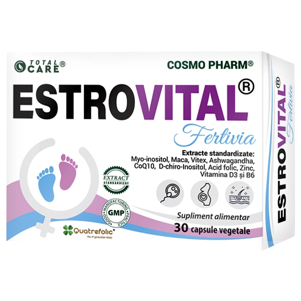 ESTROVITAL® FERTIVIA - Fertilitate, Echilibru Hormonal 31 Estrovital Fertivia Cosmopharm capsule – supliment alimentar pentru sanatatea hormonala, sustinerea fertilitatii si echilibrul hormonal feminin