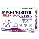 Myo-Inositol + Seleniu + Acid Folic PREMIUM COMPLEX 1 Myo-Inositol + Seleniu + Acid Folic Cosmopharm capsule – supliment natural pentru sustinerea fertilitatii, echilibrului hormonal si sanatatii reproductive a femeii