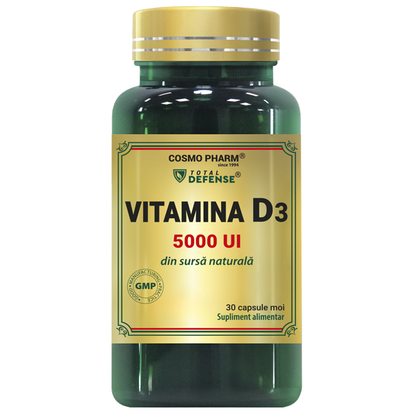 Vitamina D3 5000 UI Cosmopharm capsule – supliment cu colecalciferol pentru sustinerea sistemului imunitar, sanatatea oaselor si a dintilor