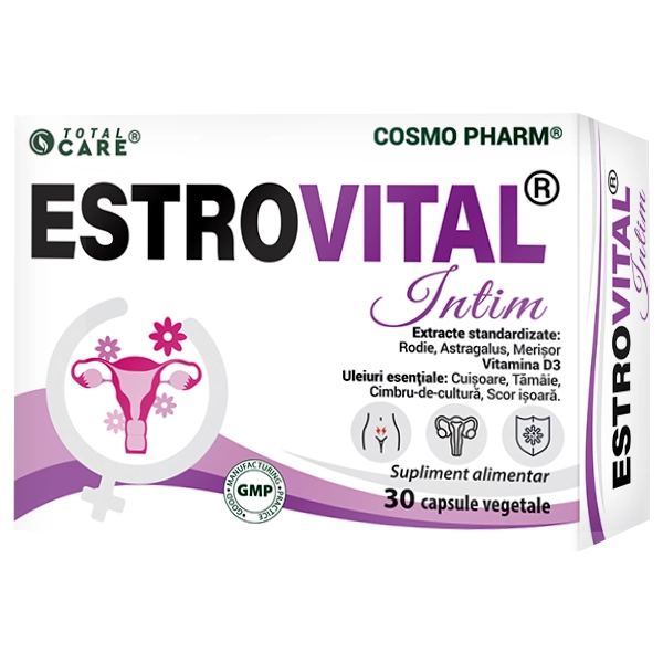 ESTROVITAL® INTIM 29 Estrovital Intim Cosmopharm capsule – supliment natural pentru echilibru hormonal, confort feminin si sustinerea organismului in premenopauza si tranzitia hormonala