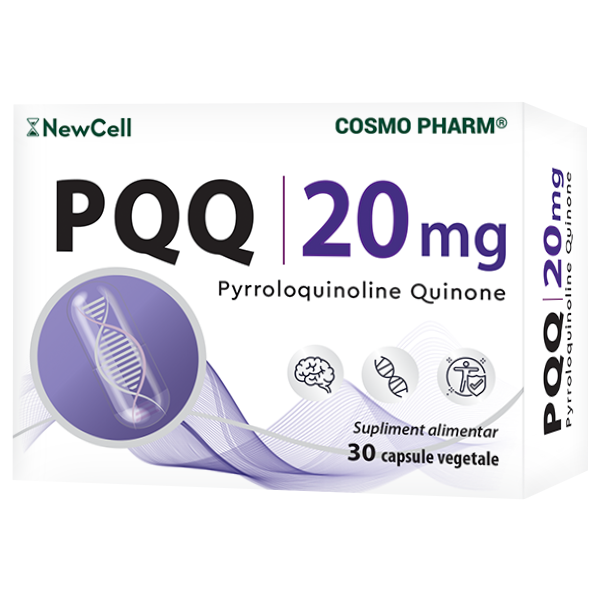 PQQ (Pyrroloquinoline Quinone) Cosmopharm capsule – supliment cardio protector pentru sustinerea functiei cardiovasculare, energiei mitocondriale si protectiei celulare impotriva stresului oxidativ