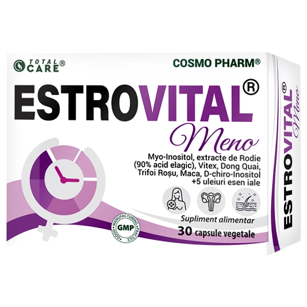 ESTROVITAL® MENO 28 Estrovital Meno Cosmopharm capsule – supliment naturist pentru menopauza, echilibru hormonal feminin, reducerea bufeurilor, insomniei si sustinerea starii de bine