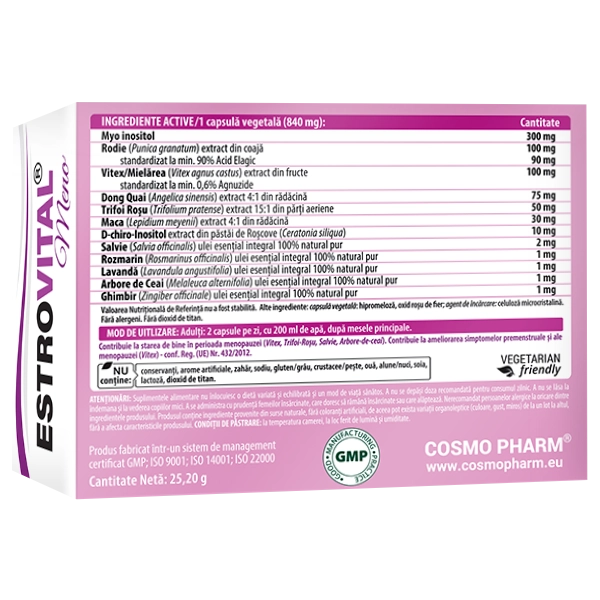 ESTROVITAL® MENO 4 Estrovital Meno Cosmopharm capsule – supliment naturist pentru menopauza, echilibru hormonal feminin, reducerea bufeurilor, insomniei si sustinerea starii de bine
