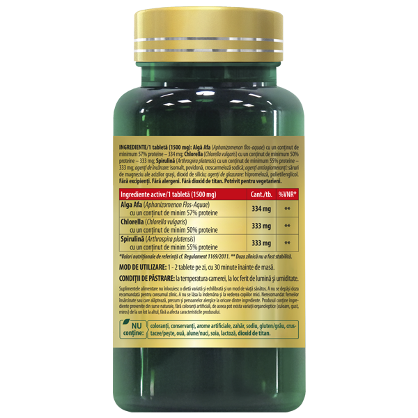 Alga AFA COMPLEX • Chlorella • Spirulina – complex premium 3-în-1 cu microalge 4 AFA Complex Cosmopharm (Chlorella, Spirulina, Alga AFA) – supliment natural pentru detoxifierea organismului, neuroprotectie, sustinerea functiilor cognitive si intarirea imunitatii