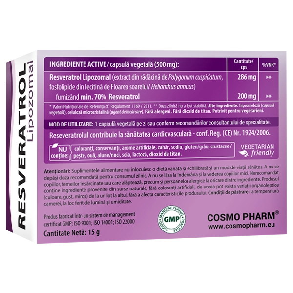 RESVERATROL LIPOZOMAL 200 mg 4 Resveratrol Lipozomal tratament naturist pentru regenerare celulara