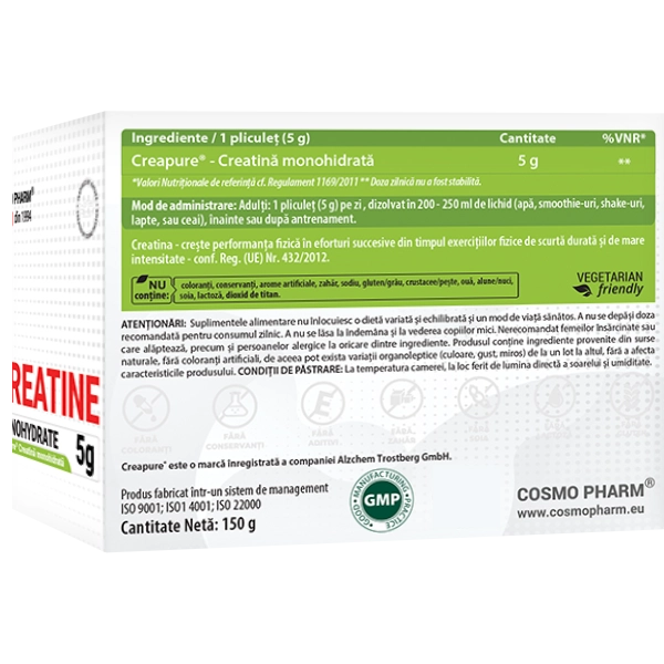 Creatina Monohidrata Creapure® 5 g x 30 plicuri 4 Creatina plicuri pentru masa musculara si forta – Creapure 5g Cosmopharm pentru performanta si recuperare musculara