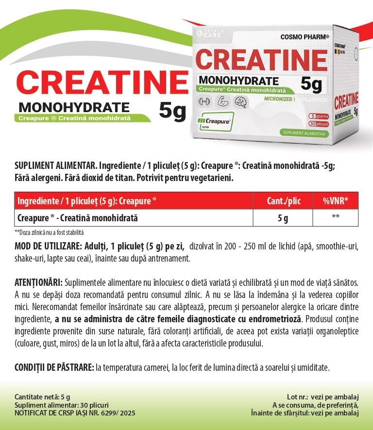 creatina monohidrata plic 5g cosmopharm