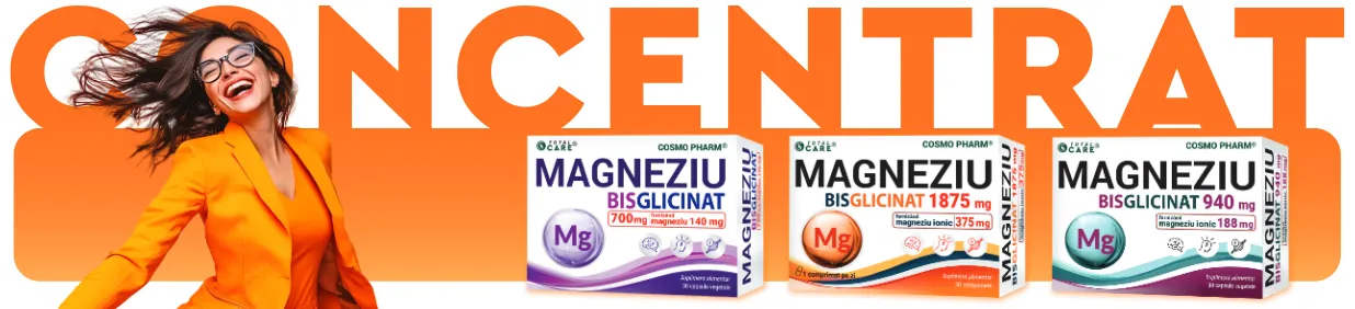 Banner Magneziu CONCENTRAT Cosmo Pharm – Supliment naturist pentru susținerea funcțiilor musculare, nervoase și a sănătății oaselor