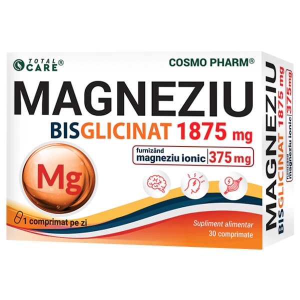 Magneziu bisglicinat 1875 mg Cosmopharm – forma cu absorbtie ridicata pentru relaxare musculara, reducerea oboselii si sustinerea sistemului nervos