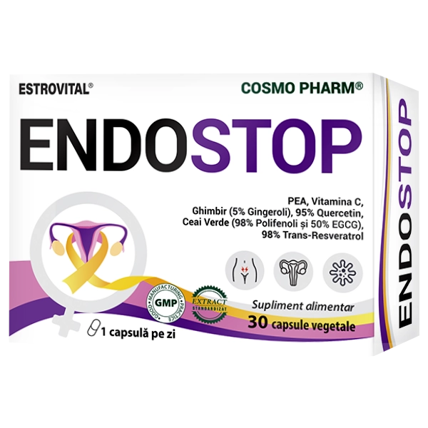 ESTROVITAL® ENDOSTOP – 30 capsule vegetale, COSMO PHARM 15 Estrovital ENDOSTOP - Suport antioxidant și metabolic pentru energie, imunitate, echilibru hormonal și sănătate cardiovasculară.