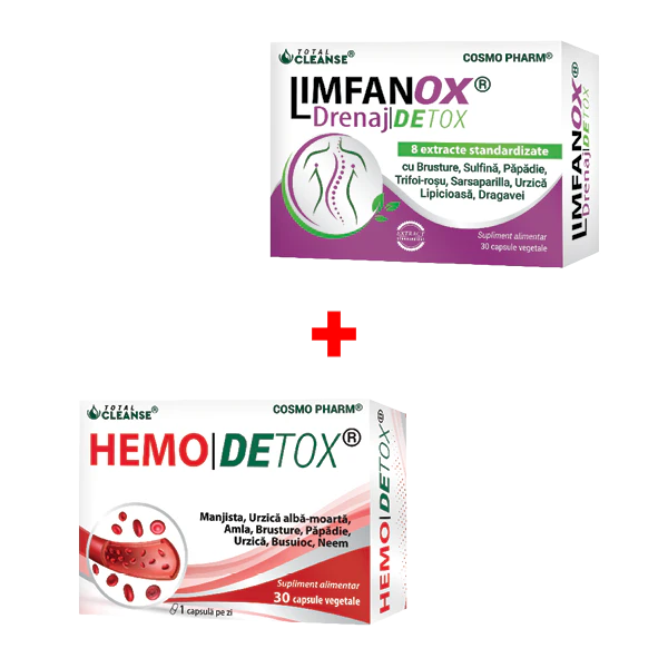 HEMODETOX x 30 cps + LIMFANOX Drenaj Detox Total Cleanse x 30 cps