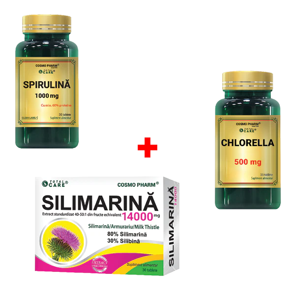 SPIRULINA 1000 mg x 30 tb + CHLORELLA 500 mg x 30 tb + SILIMARINA 14 000 mg x 30 tb