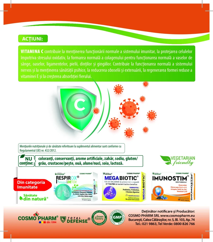 Vitamina C 1000 mg - imunitate, energie și protecție antioxidantă 7 Vitamina C1000 prospect