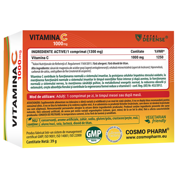 Vitamina C 1000 mg - imunitate, energie și protecție antioxidantă 3 Supliment alimentar cu vitamina C 1000 mg Cosmopharm