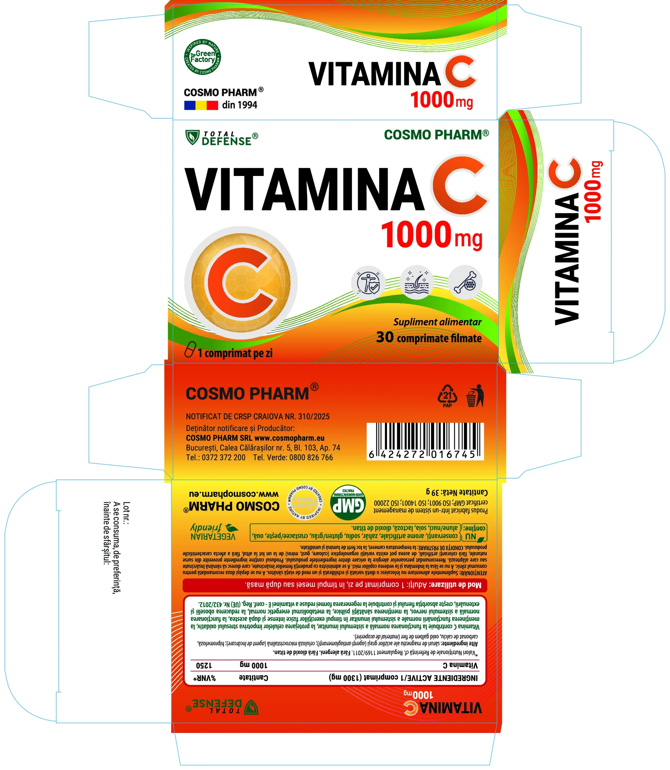 Vitamina C 1000 mg - imunitate, energie și protecție antioxidantă 4 Supliment alimentar cu vitamina C 1000 mg Cosmopharm
