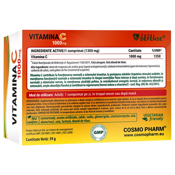 Vitamina C 1000 mg - imunitate, energie și protecție antioxidantă 4 Supliment alimentar cu vitamina C 1000 mg Cosmopharm