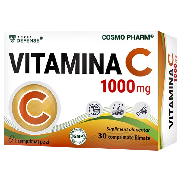 Vitamina C 1000 mg - imunitate, energie și protecție antioxidantă 10 Supliment alimentar cu vitamina C 1000 mg Cosmopharm