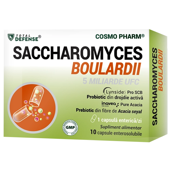 Saccharomyces boulardii 5 miliarde UFC COSMO PHARM® 12 Saccharomyces boulardii 5 miliarde UFC COSMO PHARM® – probiotic Lynside® PRO SCB cu fibre de Acacia Inavea™ PURE ACACIA pentru echilibrul florei intestinale, confort digestiv și susținere în timpul tratamentului cu antibiotice